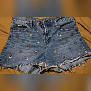 Embroidered Denim Shorts with Fun Patches